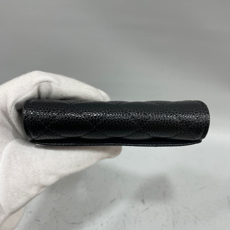 Chanel AP0214黑荔枝皮銀釦零錢卡包*-3