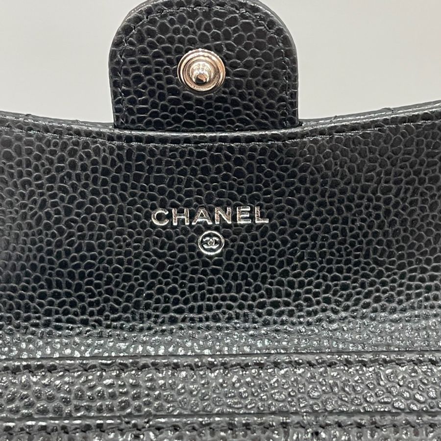 Chanel AP0214黑荔枝皮銀釦零錢卡包*-10