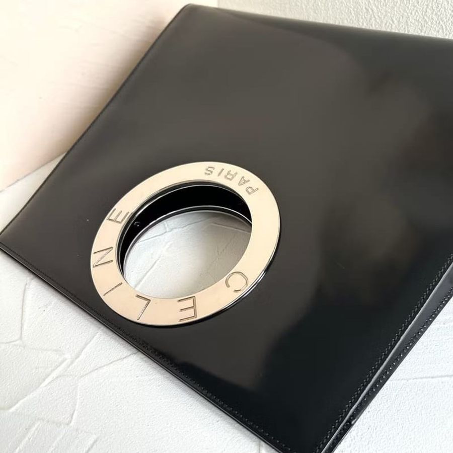 稀有古董包 Celine黑銀色大圓環托特包 手提包 手挽包 中古二手包-6