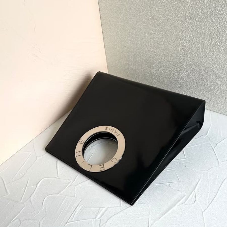 稀有古董包 Celine黑銀色大圓環托特包 手提包 手挽包 中古二手包-7
