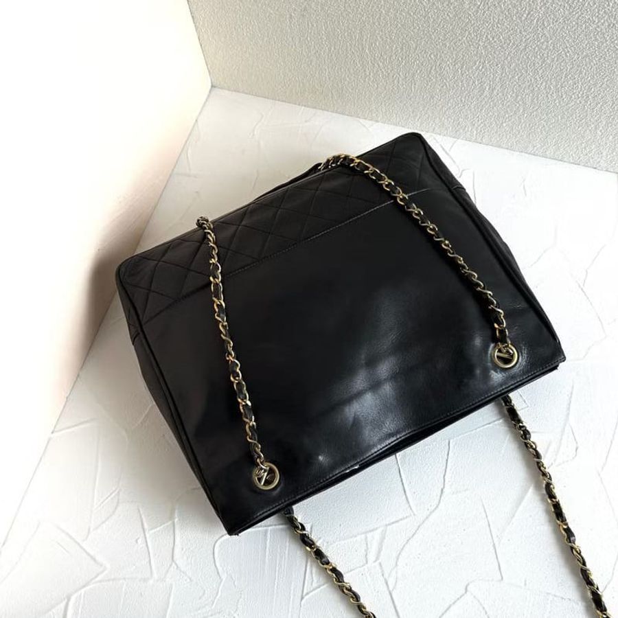 【LA LUNE】絕版古董包 Chanel黑色菱格鏈條托特包 側背包 單肩包 中古二手包-2