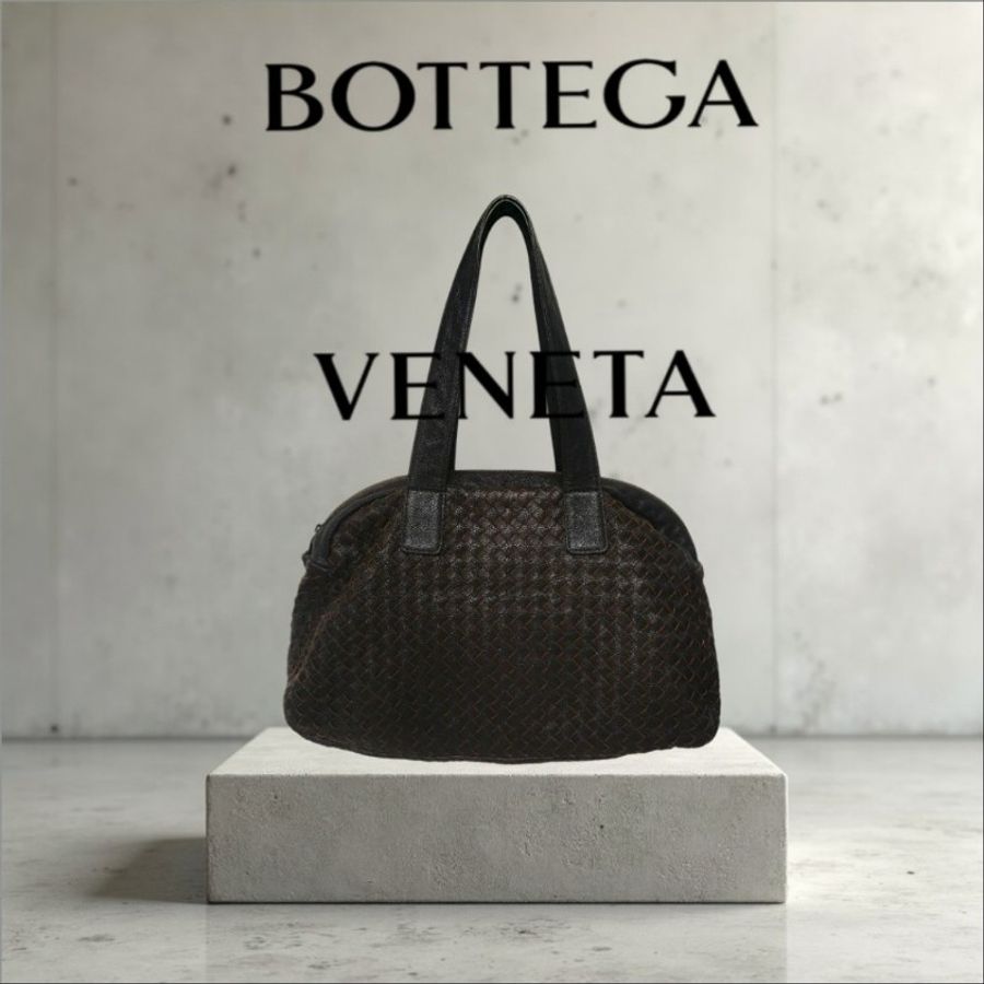 💪爸氣降價👔限時優惠只到8/16‼️【8成新】㊣✨Bottega Veneta ✨寶緹嘉 BV 羊皮 咖啡色 編織 輕量 保齡球包 手提包 肩背包 托特包 /二手包/二手精品/保證正品🌳二手樹屋🌳-0