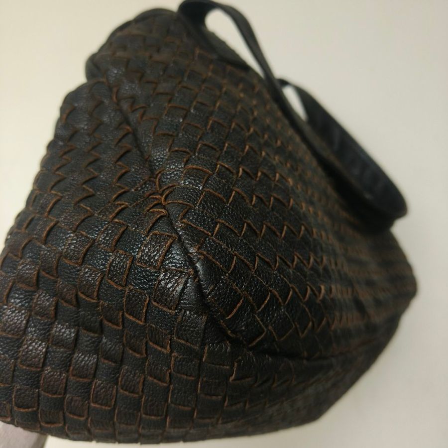 【8成新】㊣✨Bottega Veneta ✨寶緹嘉 BV 羊皮 咖啡色 編織 輕量 保齡球包 手提包 肩背包 托特包 /二手包/二手精品/保證正品🌳二手樹屋🌳-6