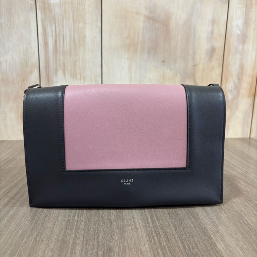 CELINE FRAME 鐵灰 葡紫 牛皮 拼接 撞色 肩背包 斜背包 郵差包-0