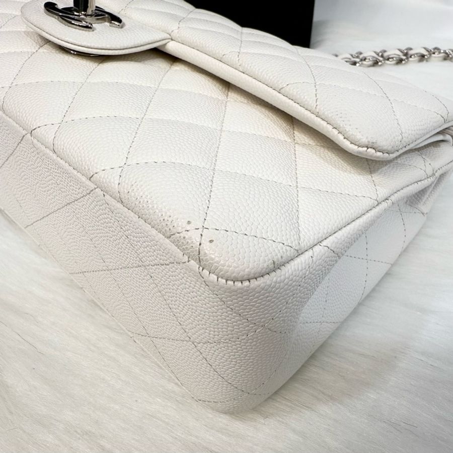 Chanel白色銀釦荔枝皮coco25cm/A01112-12