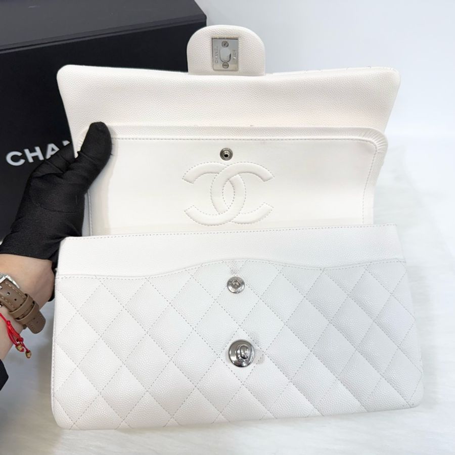 Chanel白色銀釦荔枝皮coco25cm/A01112-19
