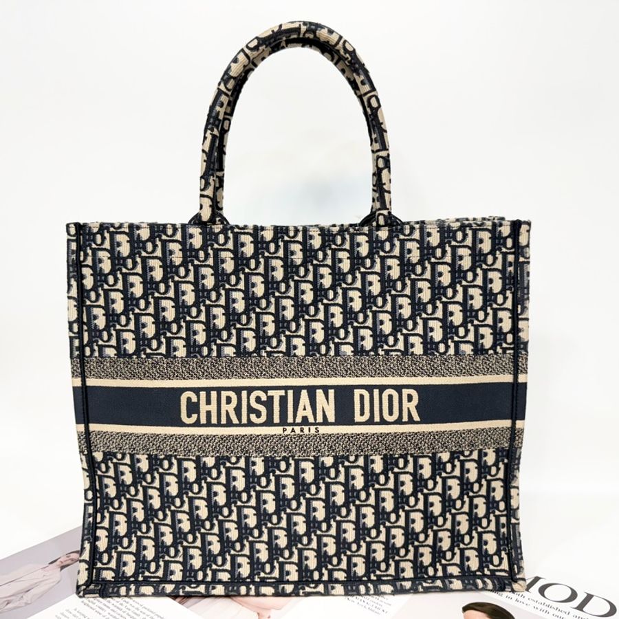 DIOR藍老花LOGO刺繡帆布大號Book Tote包-5