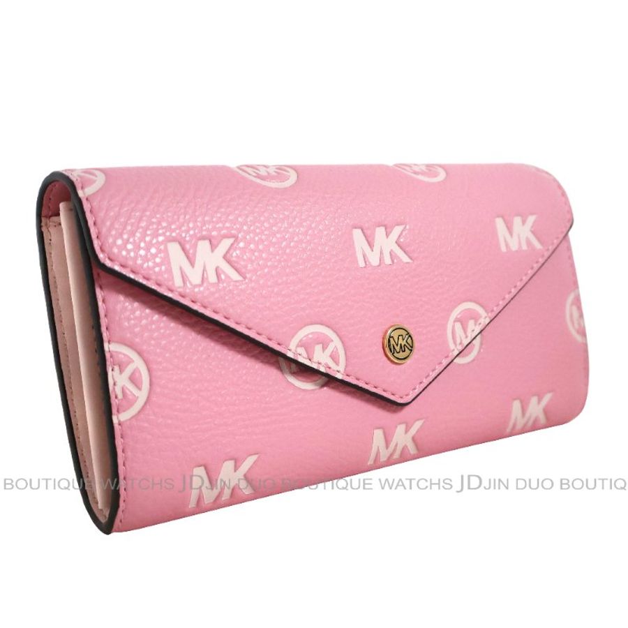 金鐸精品~2432 MICHAEL KORS MK 粉紅色皮革紋信封款掀蓋長夾 全新品-2