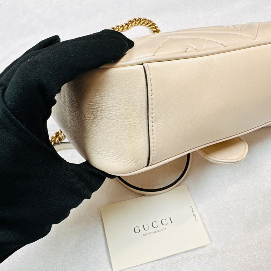 GUCCI GG Marmont白色馬夢小號鍊包443497-3