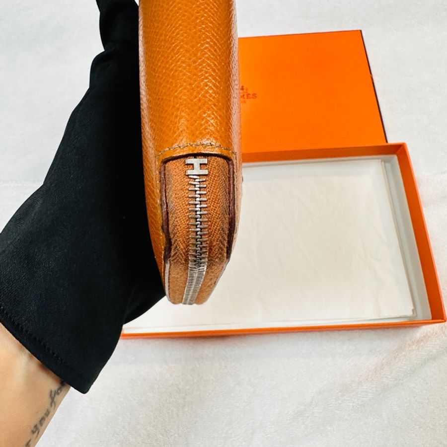 Hermes 37金粽色Epsom小牛皮拉鍊絲巾長夾/D刻-1