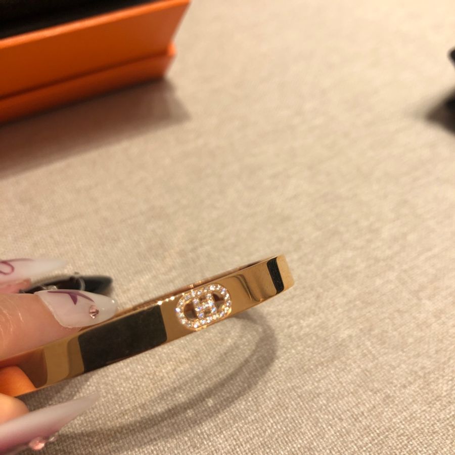hermes 玫瑰金 H logo鑽石手鈪 SH-2