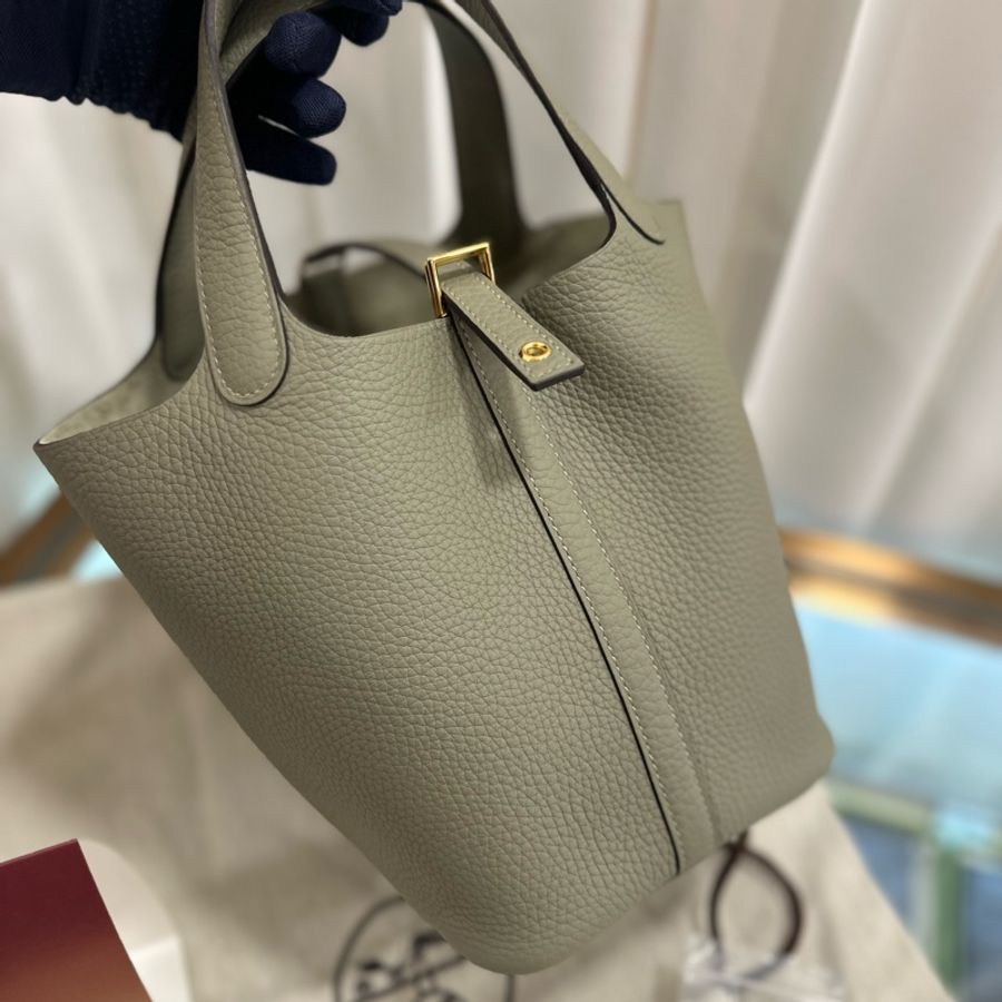 HERMES Picotin 18 鼠尾草綠 金扣 TC B-1