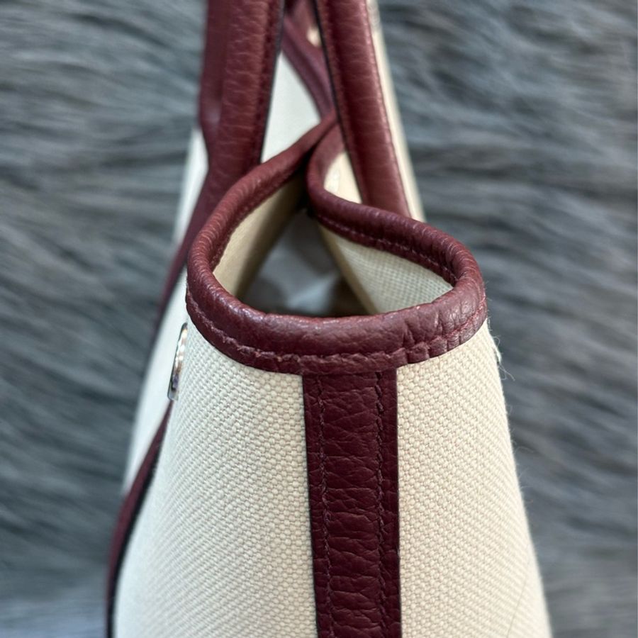 HERMES GARDEN PARTY GP FILE 28 咖啡紅茶荔枝皮 奶油白帆布 購物包手提包肩背包托特包花園包斜背包-4