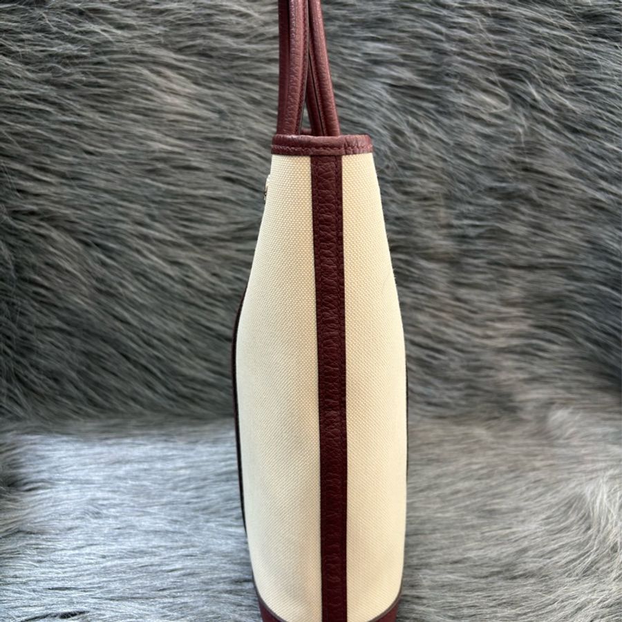 HERMES GARDEN PARTY GP FILE 28 咖啡紅茶荔枝皮 奶油白帆布 購物包手提包肩背包托特包花園包斜背包-5
