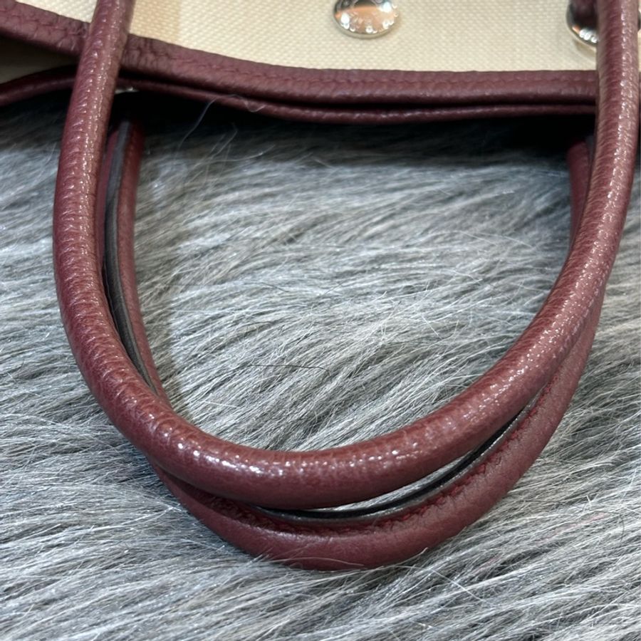 HERMES GARDEN PARTY GP FILE 28 咖啡紅茶荔枝皮 奶油白帆布 購物包手提包肩背包托特包花園包斜背包-11