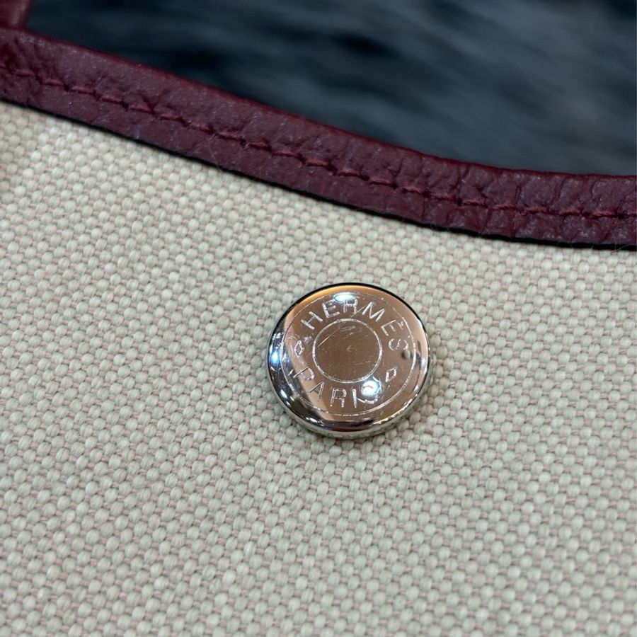 HERMES GARDEN PARTY GP FILE 28 咖啡紅茶荔枝皮 奶油白帆布 購物包手提包肩背包托特包花園包斜背包-14