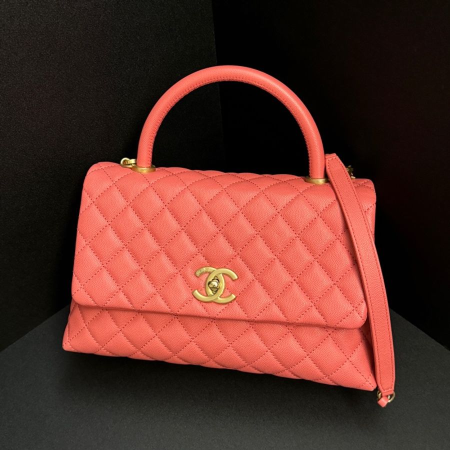 (全新全配🎁 荔枝牛皮) Chanel 香奈兒 coco handle 28cm 手提+斜背包-1