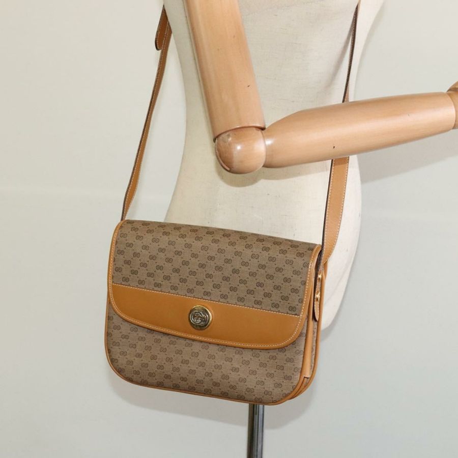 【日本直送】GUCCI Micro GG Supreme 單肩包 PVC 棕色金色 正品 BA959-23