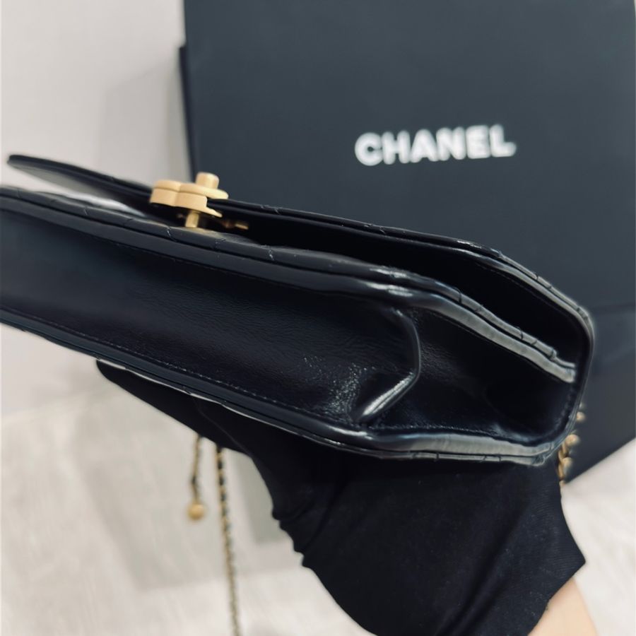 Chanel 25p春夏最新款黑金雙金珠woc🖤剛離櫃 近新帶膜閒置✨全配🈶購證-19