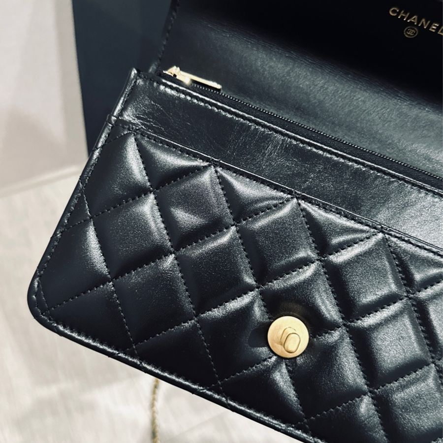 Chanel 25p春夏最新款黑金雙金珠woc🖤剛離櫃 近新帶膜閒置✨全配🈶購證-29