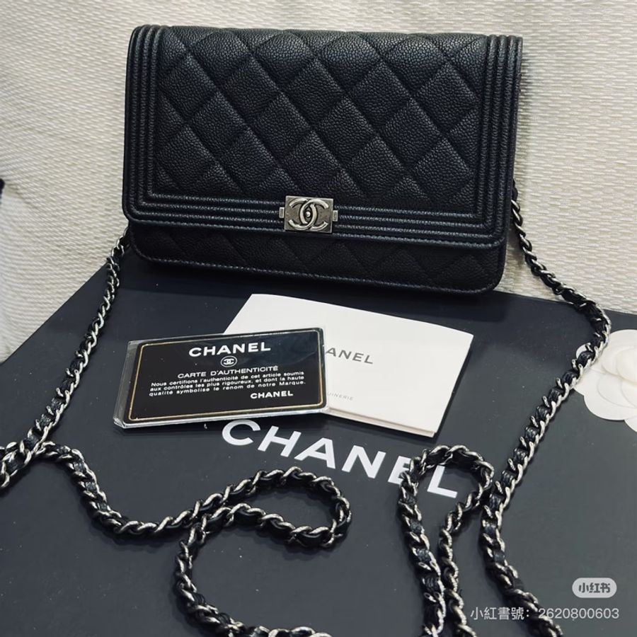 已售出）Chanel Leboy Woc黑銀荔枝牛皮斜挎發財包🖤閒置品割愛😭❤️-2