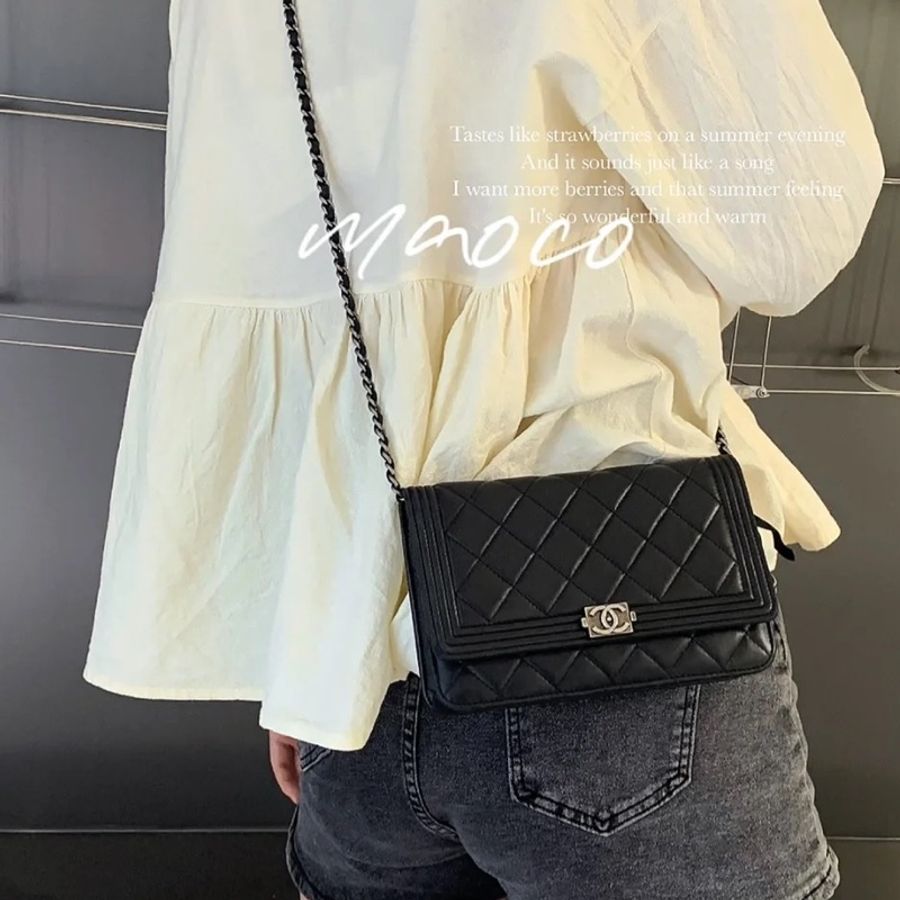 已售出）Chanel Leboy Woc黑銀荔枝牛皮斜挎發財包🖤閒置品割愛😭❤️-5