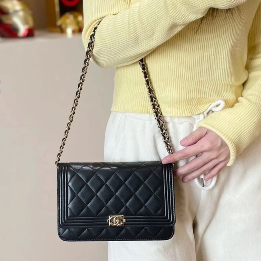 已售出）Chanel Leboy Woc黑銀荔枝牛皮斜挎發財包🖤閒置品割愛😭❤️-7