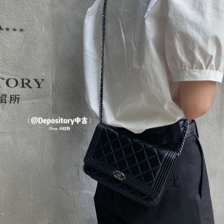 已售出）Chanel Leboy Woc黑銀荔枝牛皮斜挎發財包🖤閒置品割愛😭❤️-8