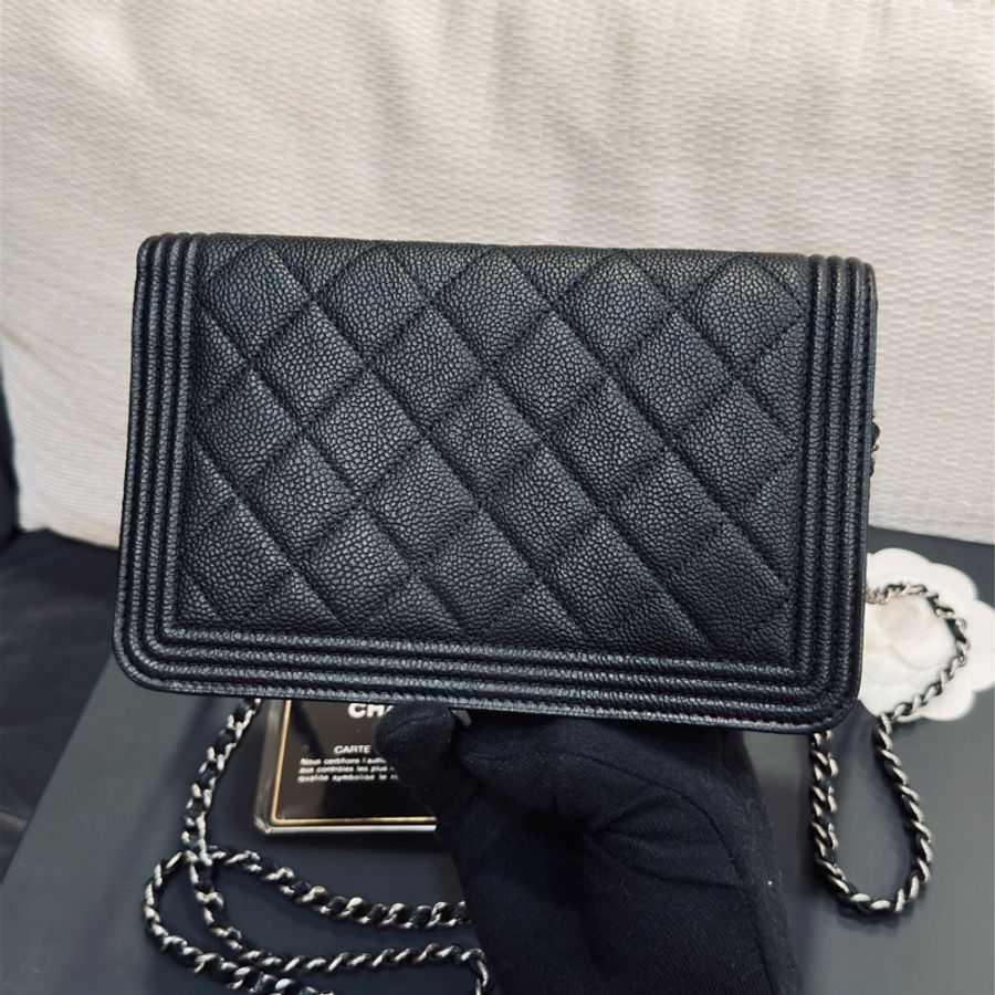 已售出）Chanel Leboy Woc黑銀荔枝牛皮斜挎發財包🖤閒置品割愛😭❤️-10