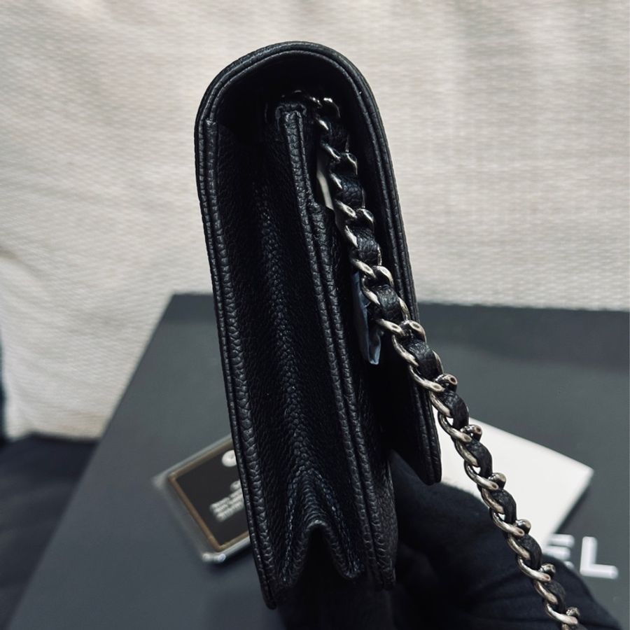 已售出）Chanel Leboy Woc黑銀荔枝牛皮斜挎發財包🖤閒置品割愛😭❤️-15