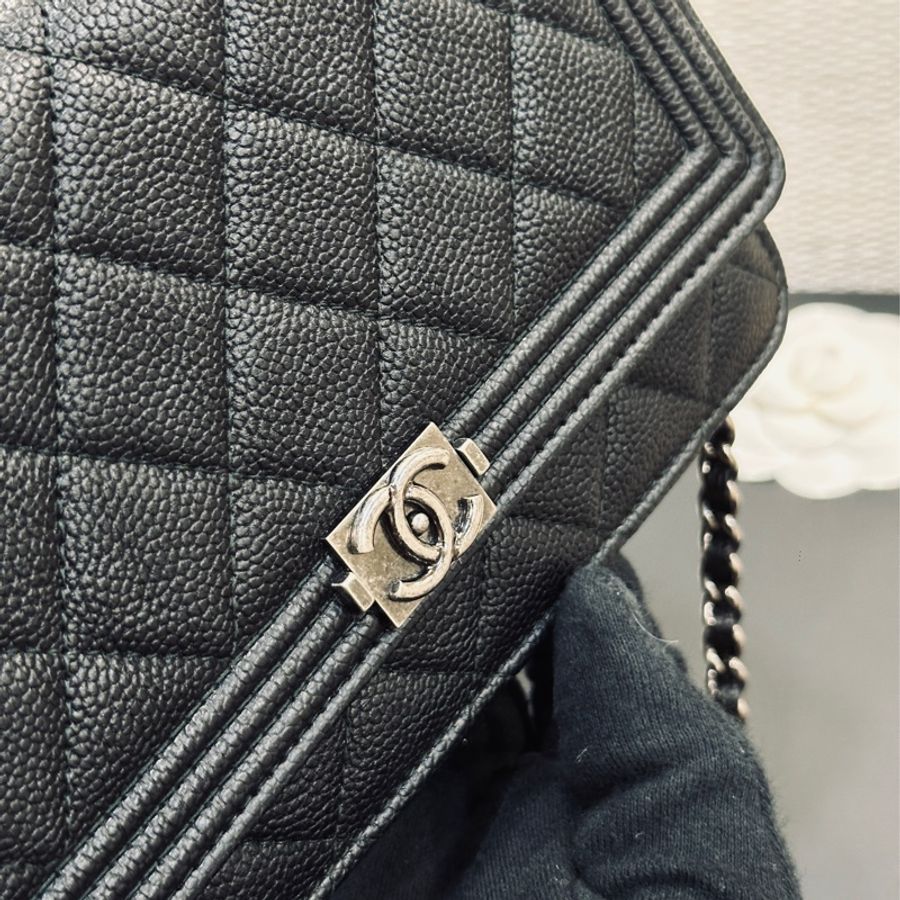 已售出）Chanel Leboy Woc黑銀荔枝牛皮斜挎發財包🖤閒置品割愛😭❤️-16