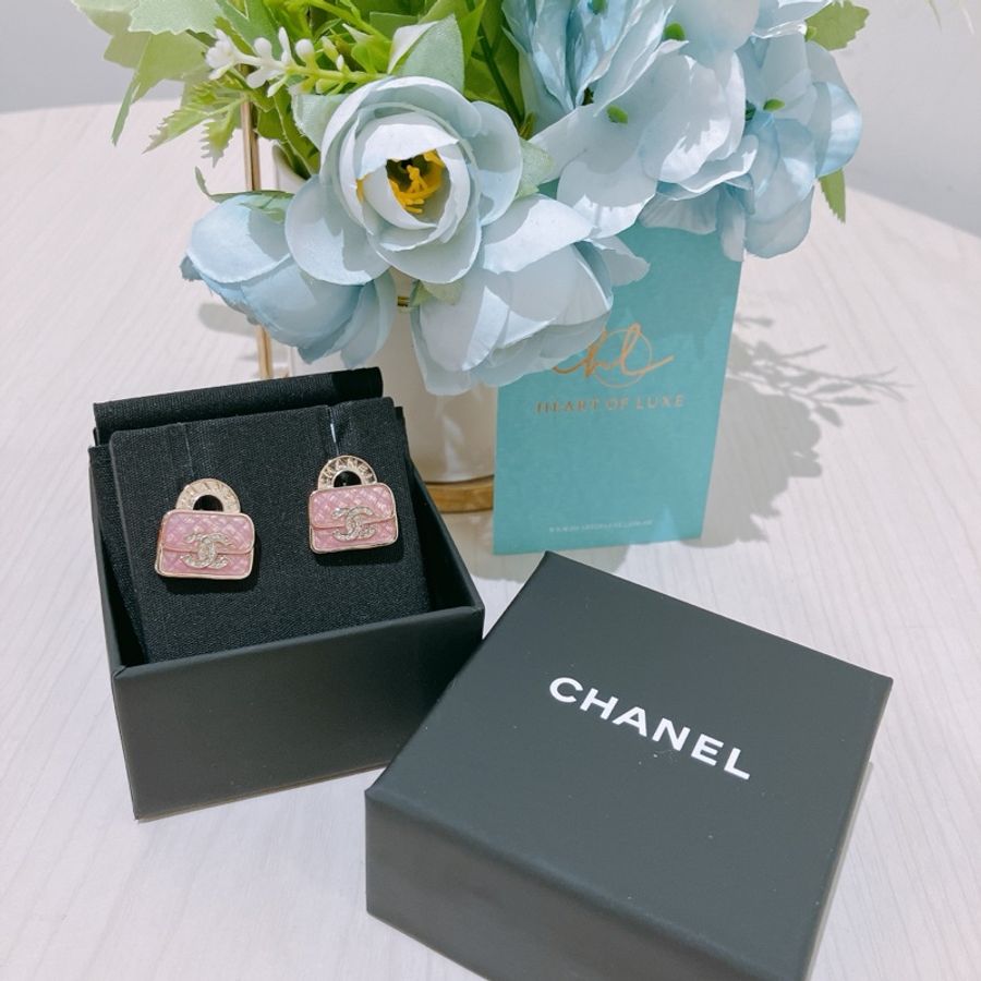 TK1633 CHANEL 香奈兒經典CC字包包耳環CC LOGO PINK BAG EARRINGS-8