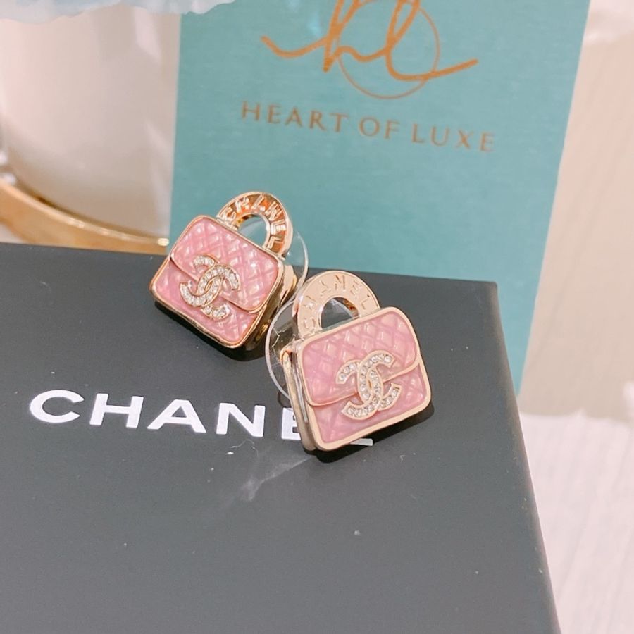 TK1633 CHANEL 香奈兒經典CC字包包耳環CC LOGO PINK BAG EARRINGS-9