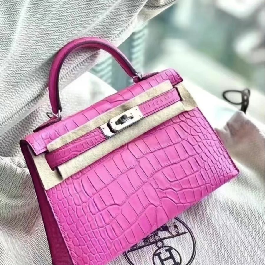 Hermes Mini kelly II 5R Rose Shocking 玫瑰粉紅 霧面鱷魚 銀扣-7
