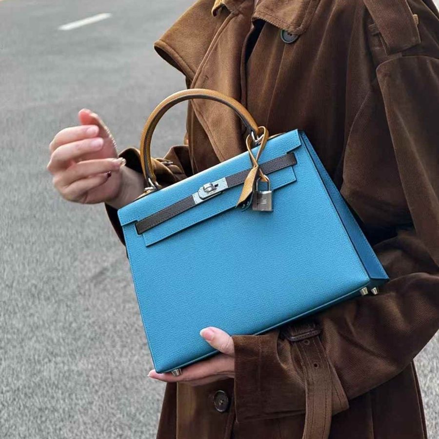 Hermes Kelly25三拼色銀扣 D2牛仔藍/4C樹皮色/2S芝麻色 epsom外縫-0