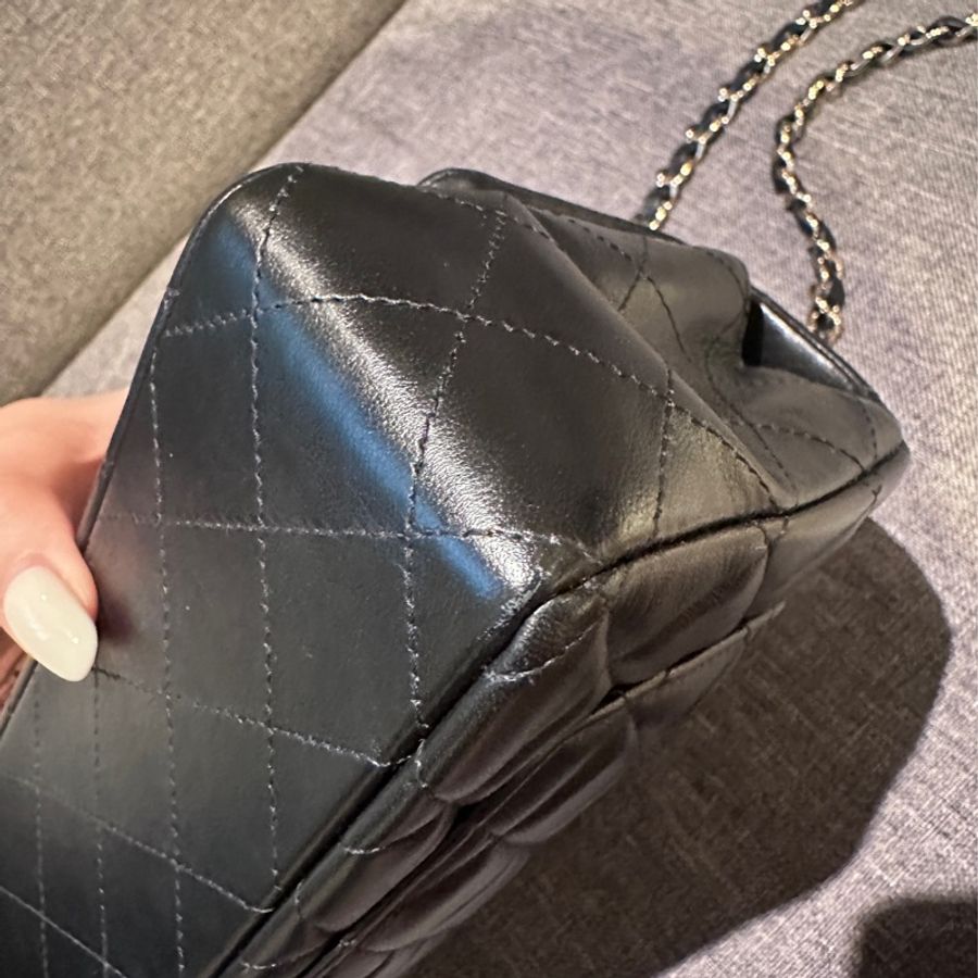 9新|Chanel mini cf 20 黑金羊皮 晶片款-7