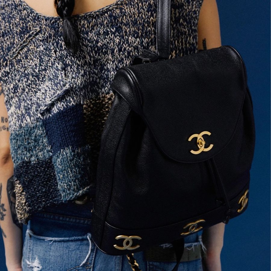 💝FuFu.Style ⟡.·* Chanel 魚子醬皮雙肩包-3