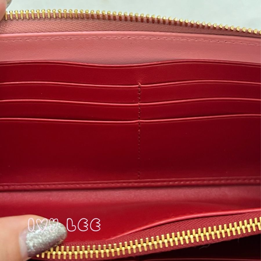 PRADA SAFFIANO 立體品牌金色LOGO防刮皮革 拉鍊長夾 粉紅色 拼色 1ML506 二手精品-7