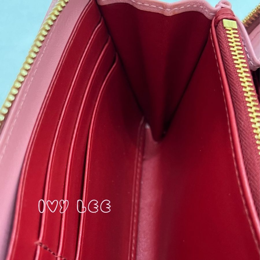 PRADA SAFFIANO 立體品牌金色LOGO防刮皮革 拉鍊長夾 粉紅色 拼色 1ML506 二手精品-8