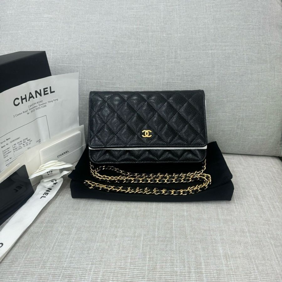 香奈兒 Chanel  荔枝紋牛皮 WOC 黑色 金釦-0