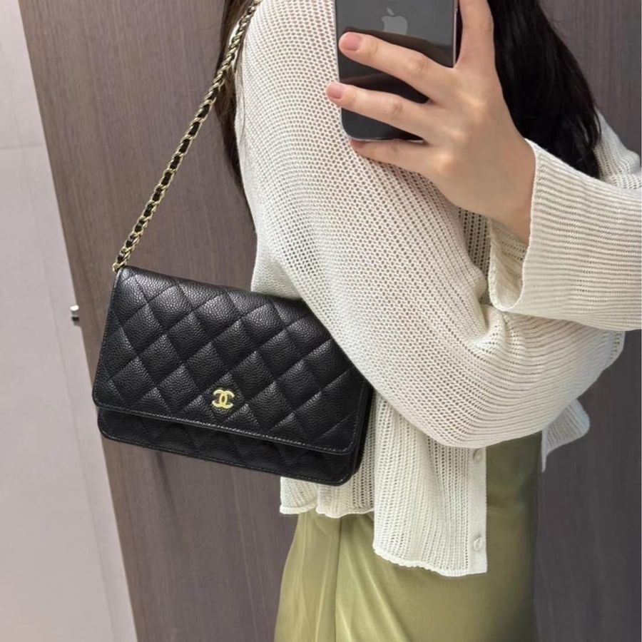 香奈兒 Chanel  荔枝紋牛皮 WOC 黑色 金釦-2