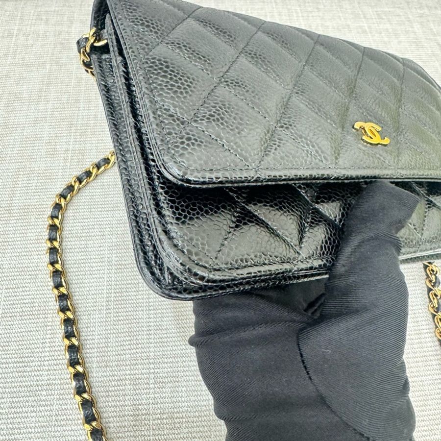 香奈兒 Chanel  荔枝紋牛皮 WOC 黑色 金釦-11
