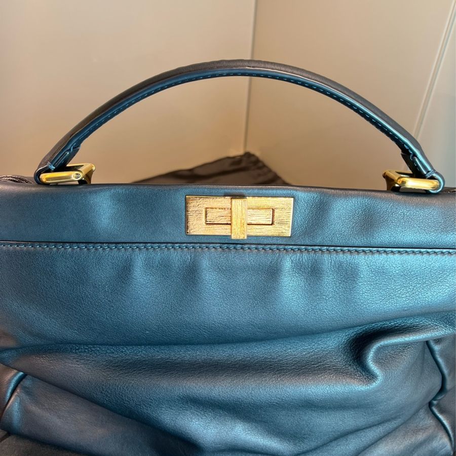 【宋慧喬/申恵善愛包·經典稀有】Fendi Peekaboo Large 大號海軍藍柔軟小牛皮 (丹寧 FF Logo 內裡/近新)-2
