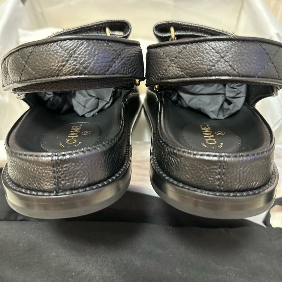Chanel 香奈兒黑金皮穿鍊涼鞋/全新39號-7