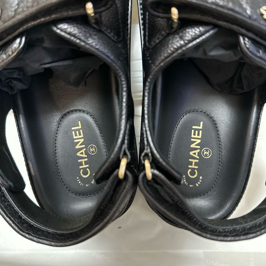 Chanel 香奈兒黑金皮穿鍊涼鞋/全新39號-8