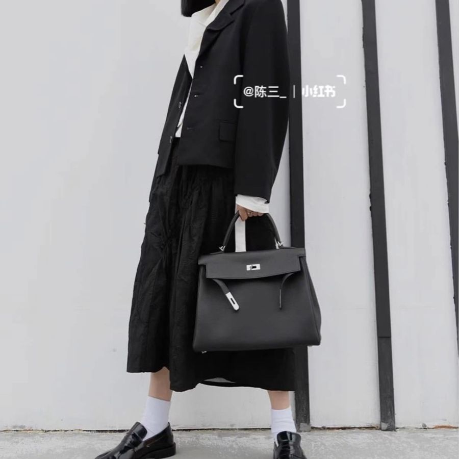 HERMES 愛馬仕 Kelly 32 凱莉包 黑 銀釦 手提包 斜背包 側背包-12