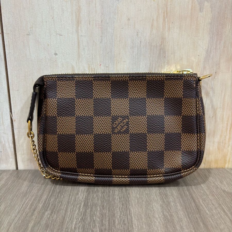 LV N58009 MINI 迷你咖啡棋盤格紋金鍊 發財包麻將包小鍊包手提包零錢包卡包收納包口紅包-1
