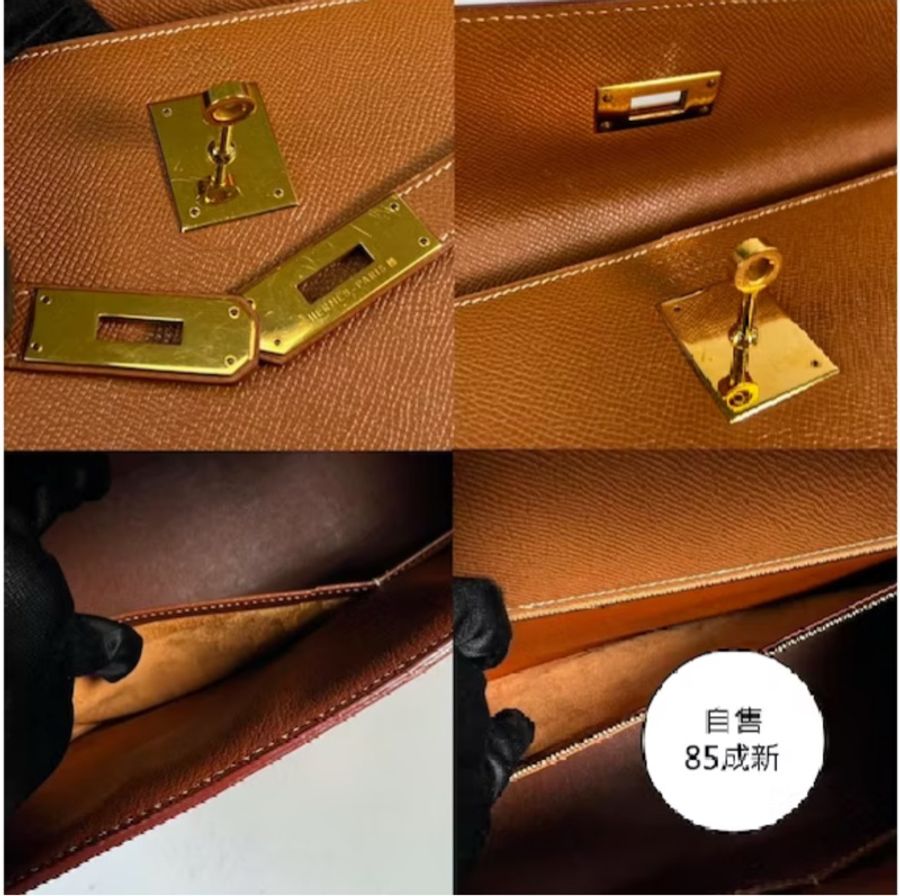 HERMES 口C刻 金棕 KELLY 35 手提包-7
