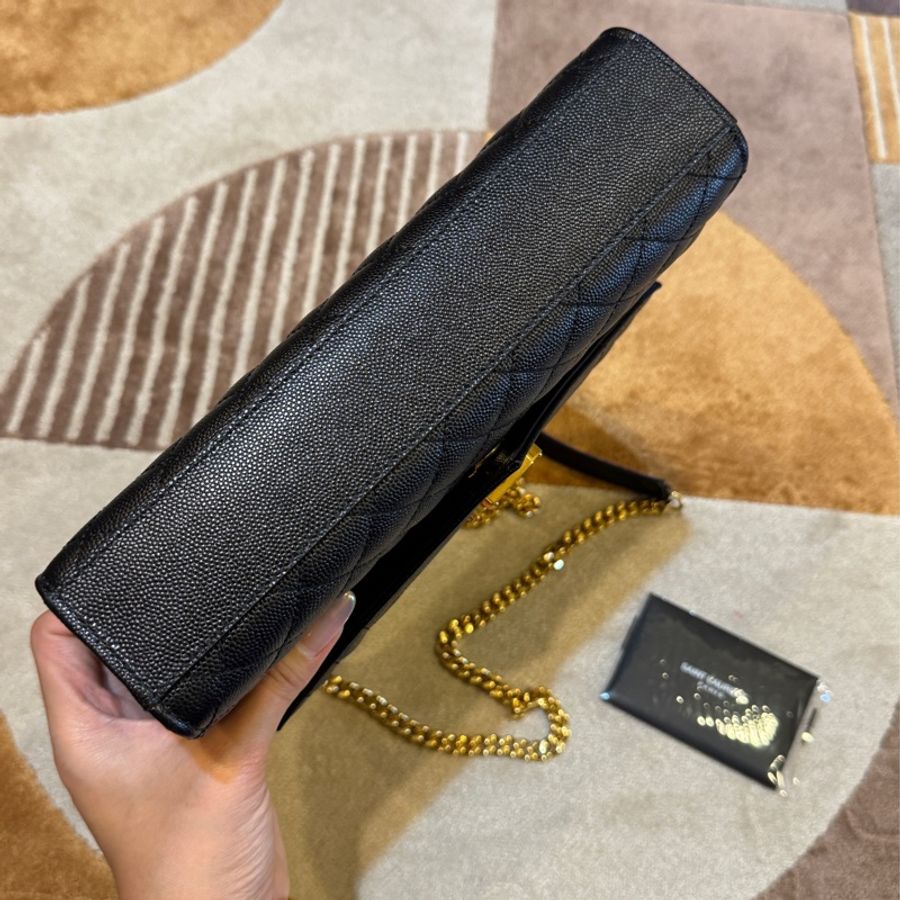 YSL ENVELOPE粒面絎縫皮革中型信封袋 600185BOW911000-14