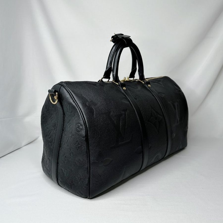 LV Keepall 45黑色全皮壓花旅行袋-5